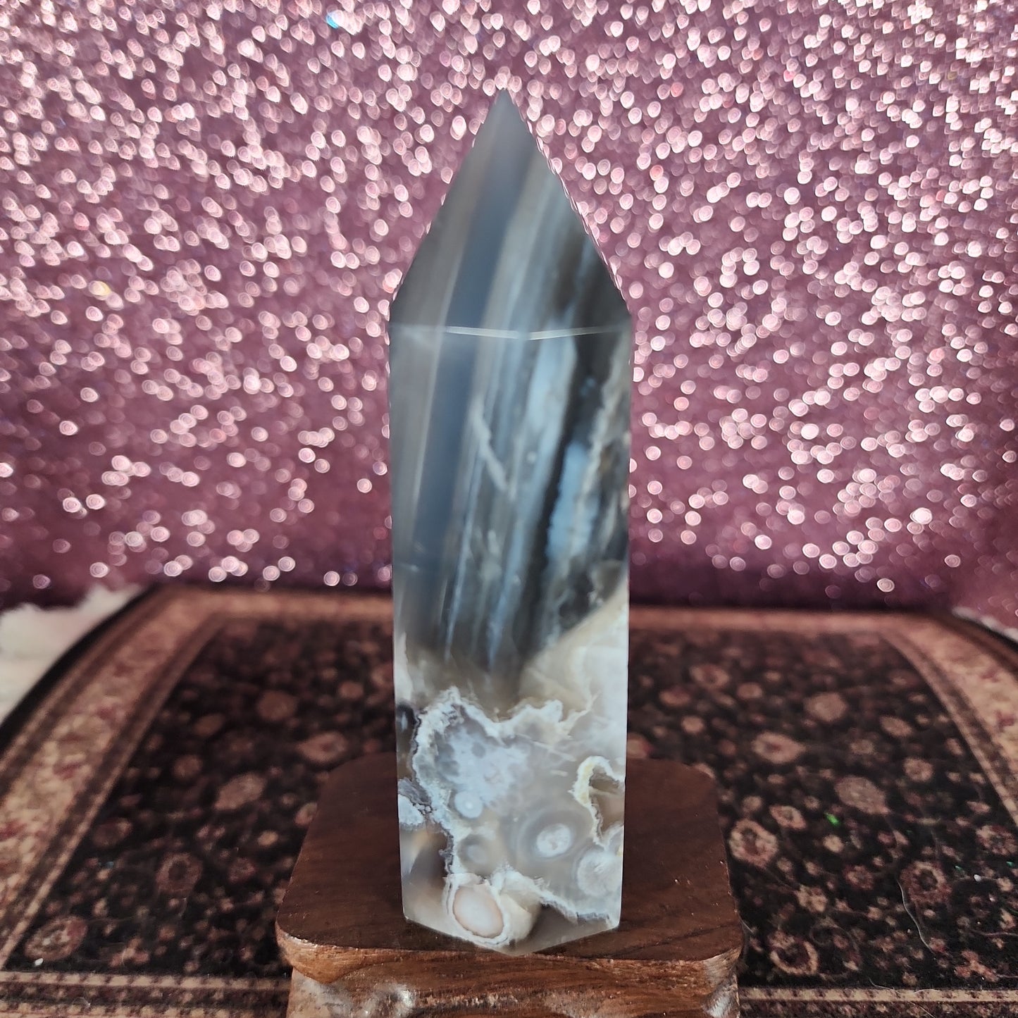Black Flower Agate Tower