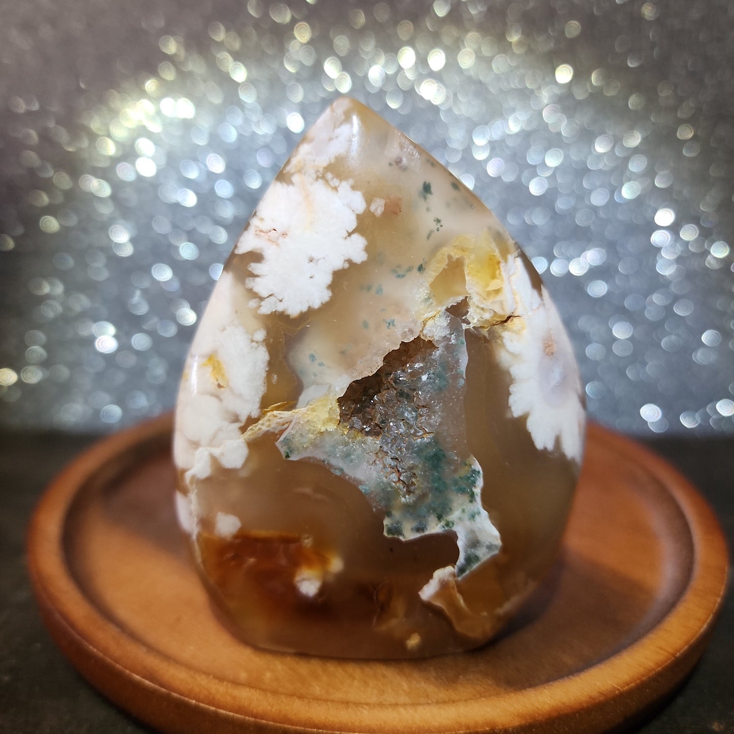 Flower Agate with Green Moss Spade Freeform