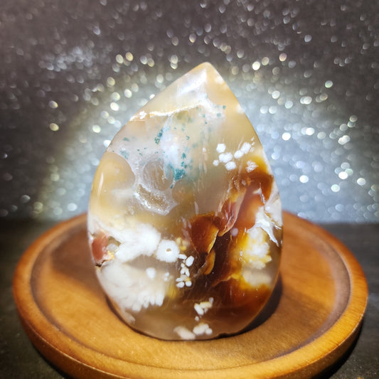 Flower Agate with Green Moss Spade Freeform