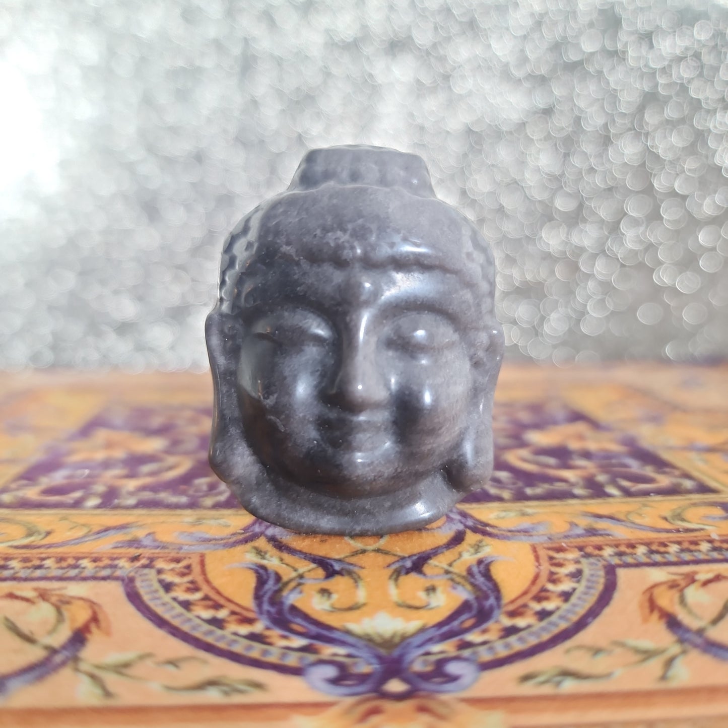 Silver Obsidian Buddha Head