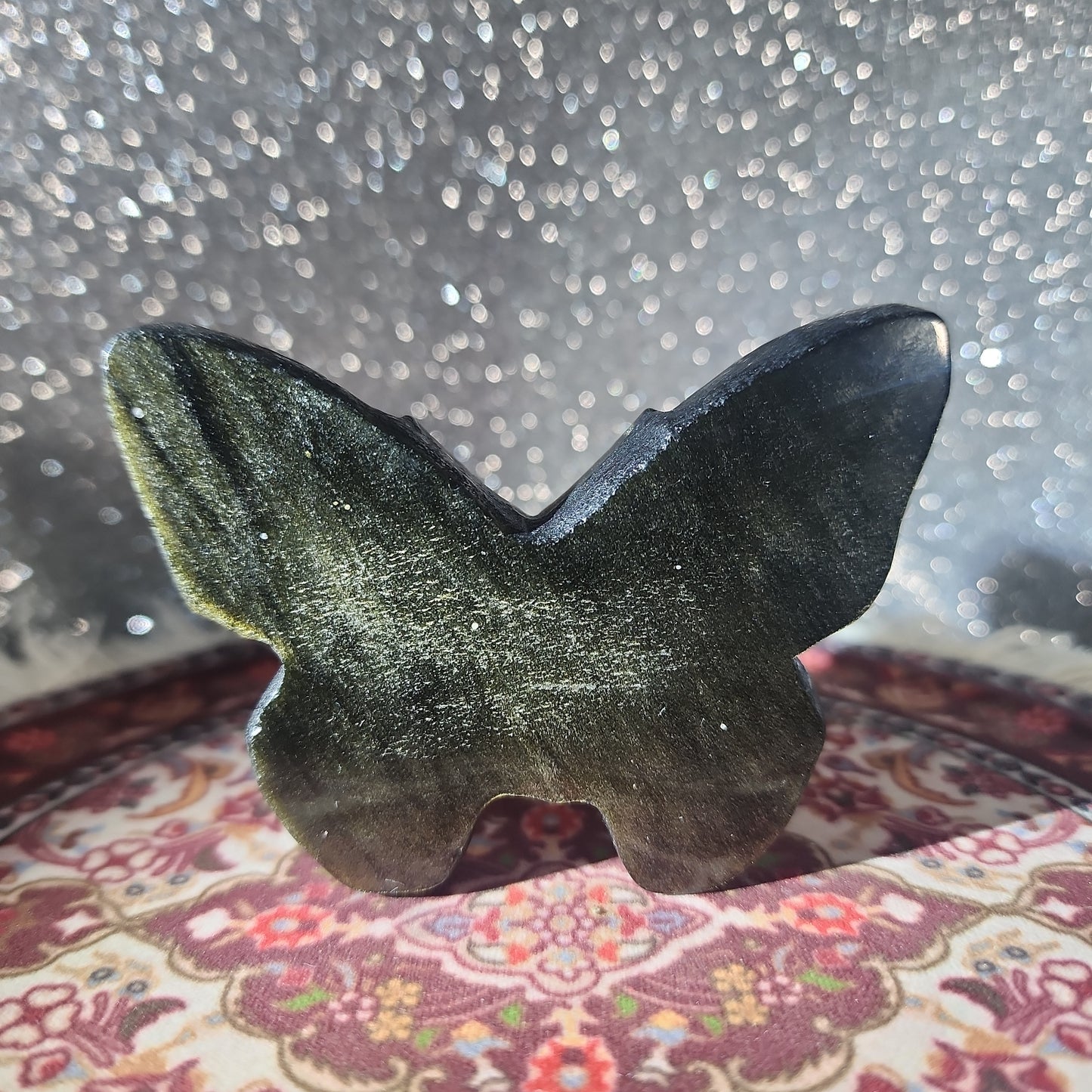 Golden Obsidian Butterfly and Skull Carving