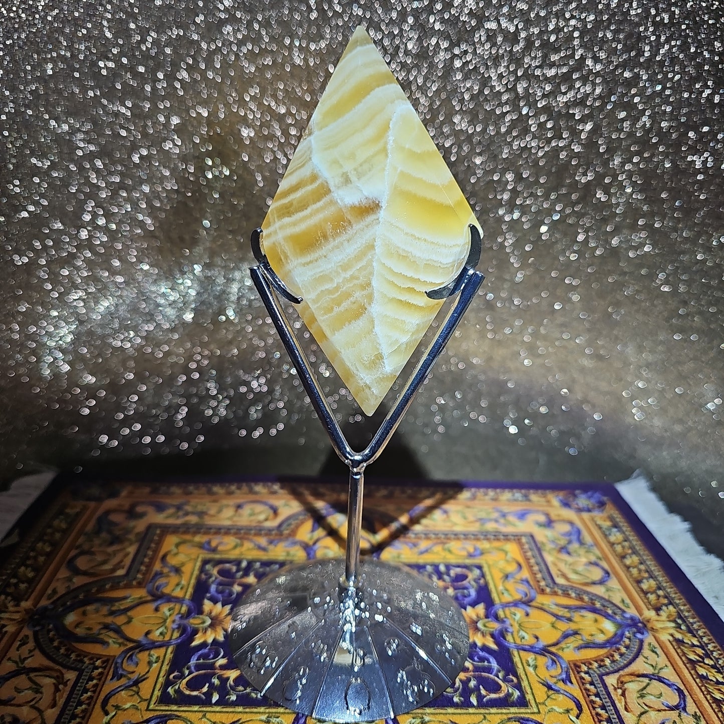 Yellow Calcite Diamond Shape with Stand