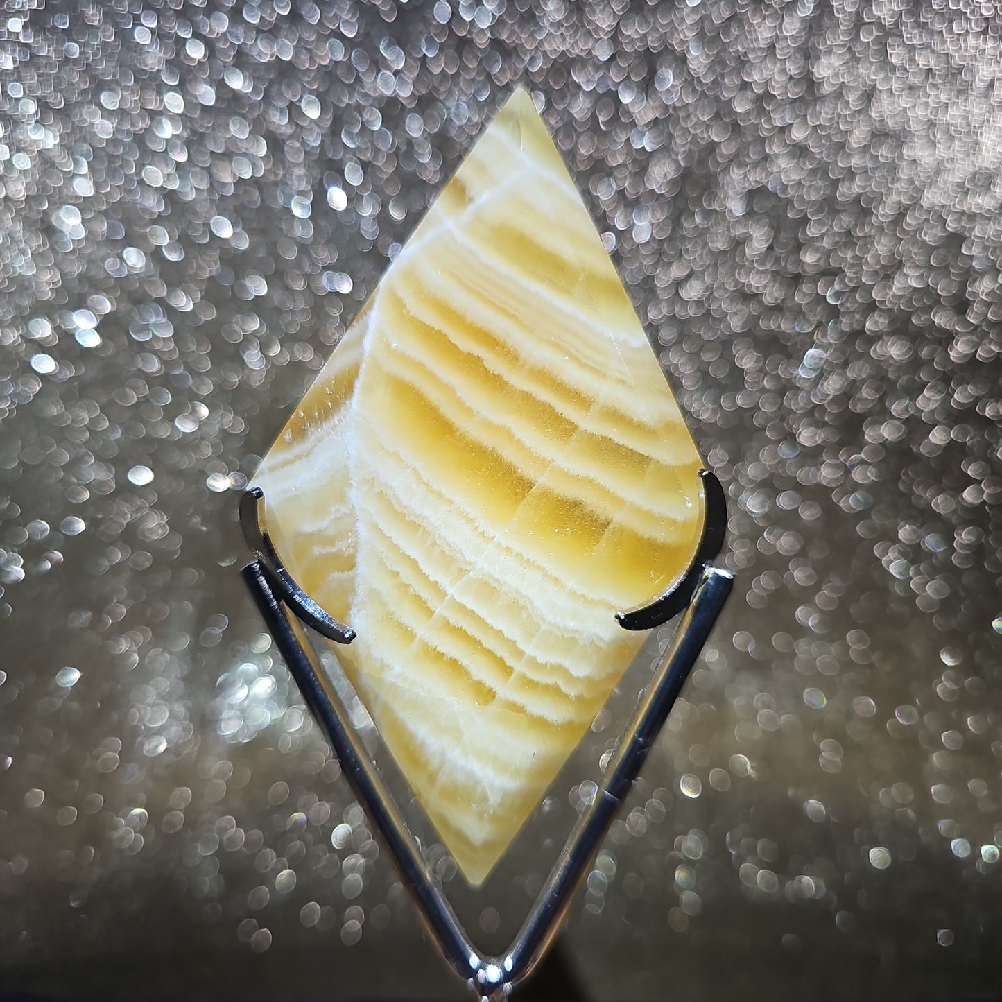 Yellow Calcite Diamond Shape with Stand