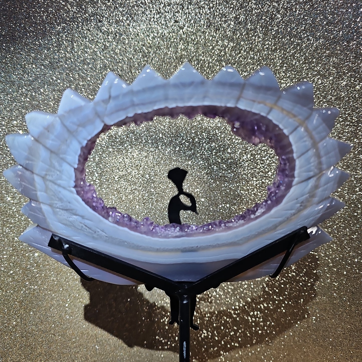 Agate Amethyst Peacock Feathers with Stand