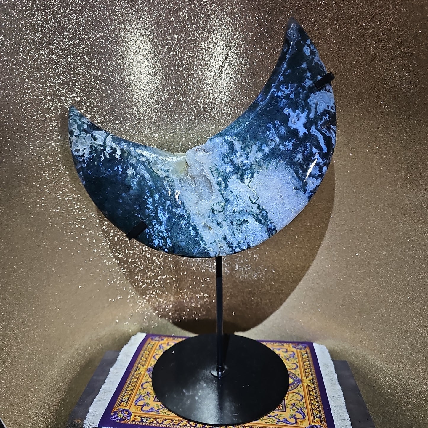 Stunning Moss Agate Moon with Stand