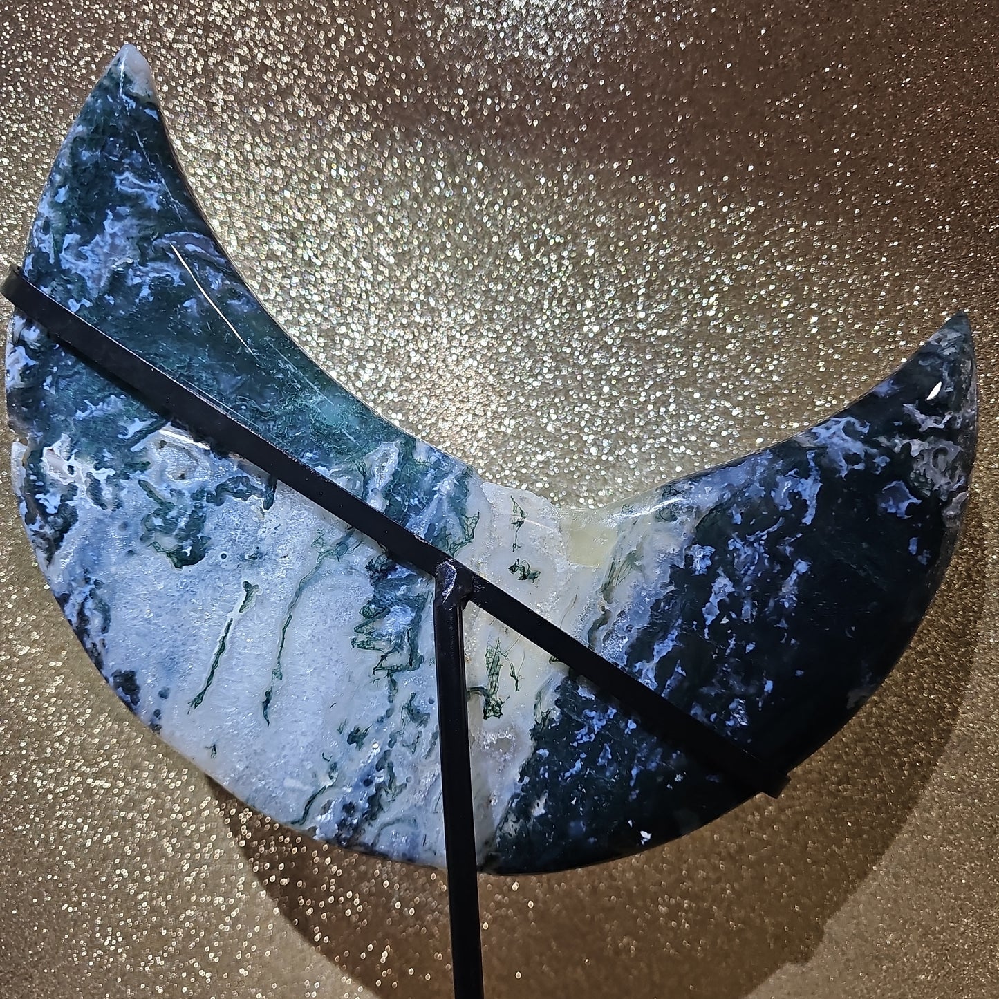 Stunning Moss Agate Moon with Stand