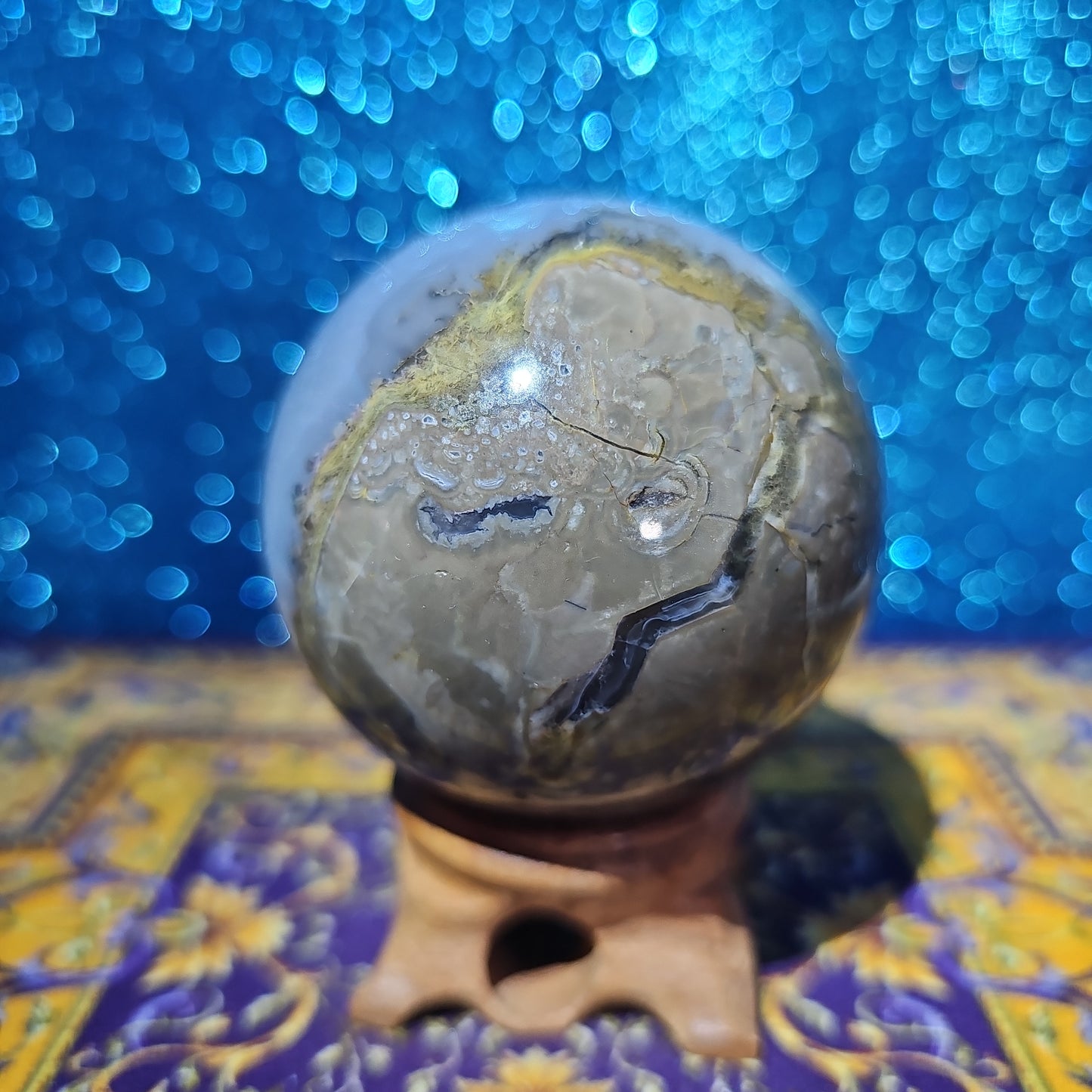 Volcanic Agate Sphere with Blue Lace Agate