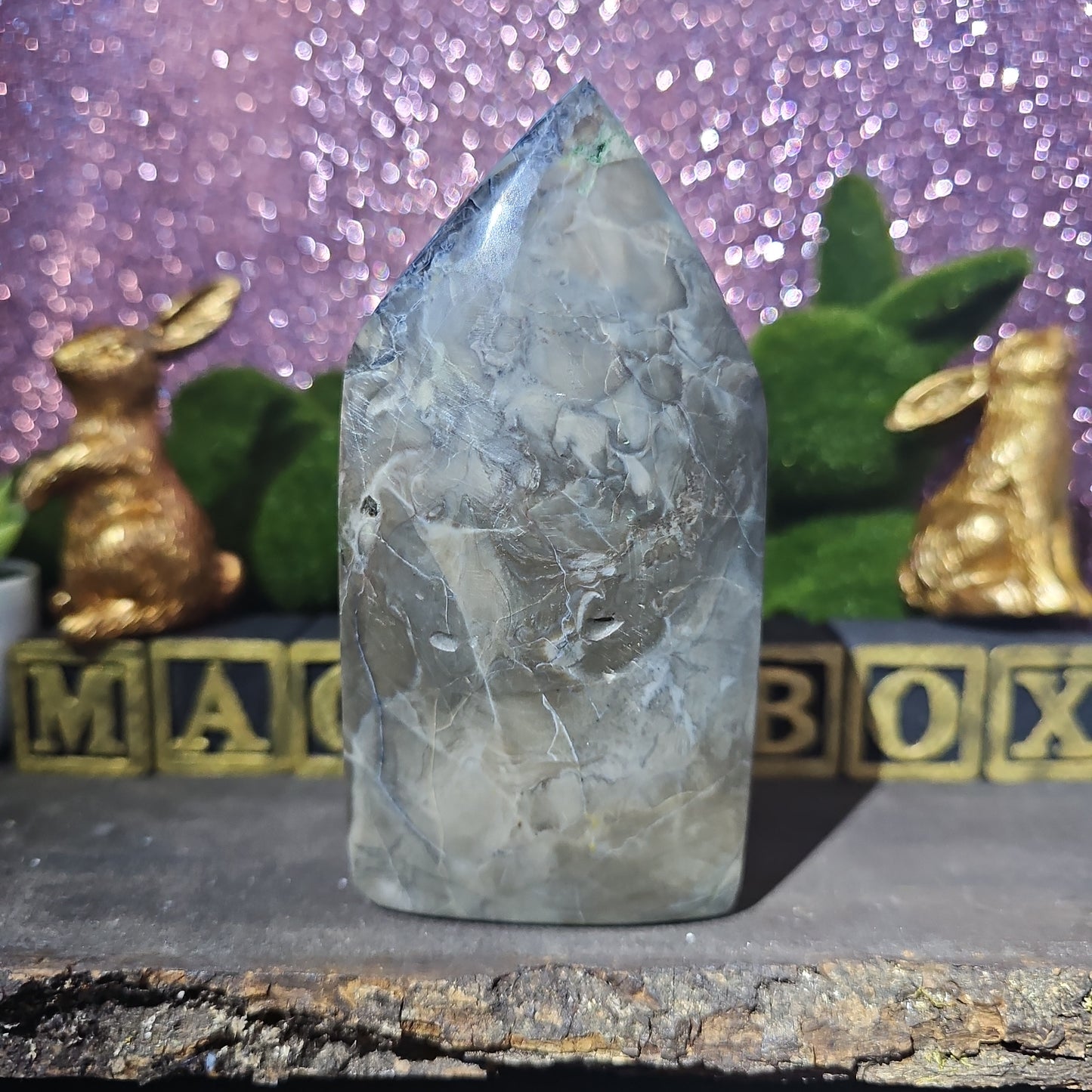 Volcanic Agate Freeform Tower with Calcite