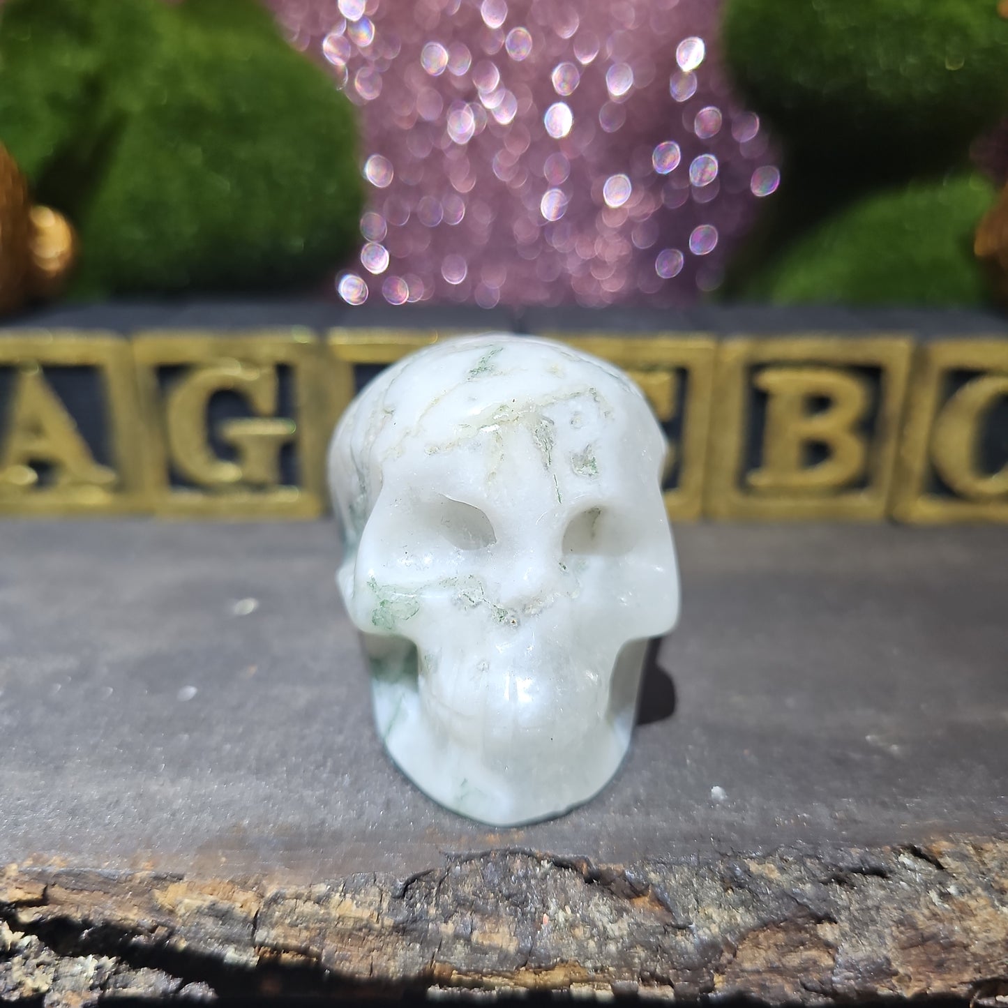 Moss Agate Skull