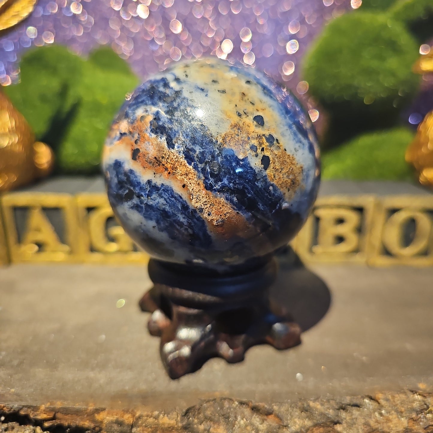 Sodalite Sphere with Pyrite