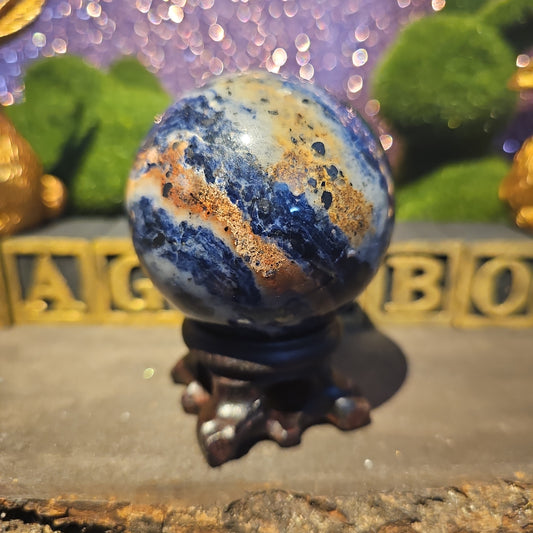 Sodalite Sphere with Pyrite
