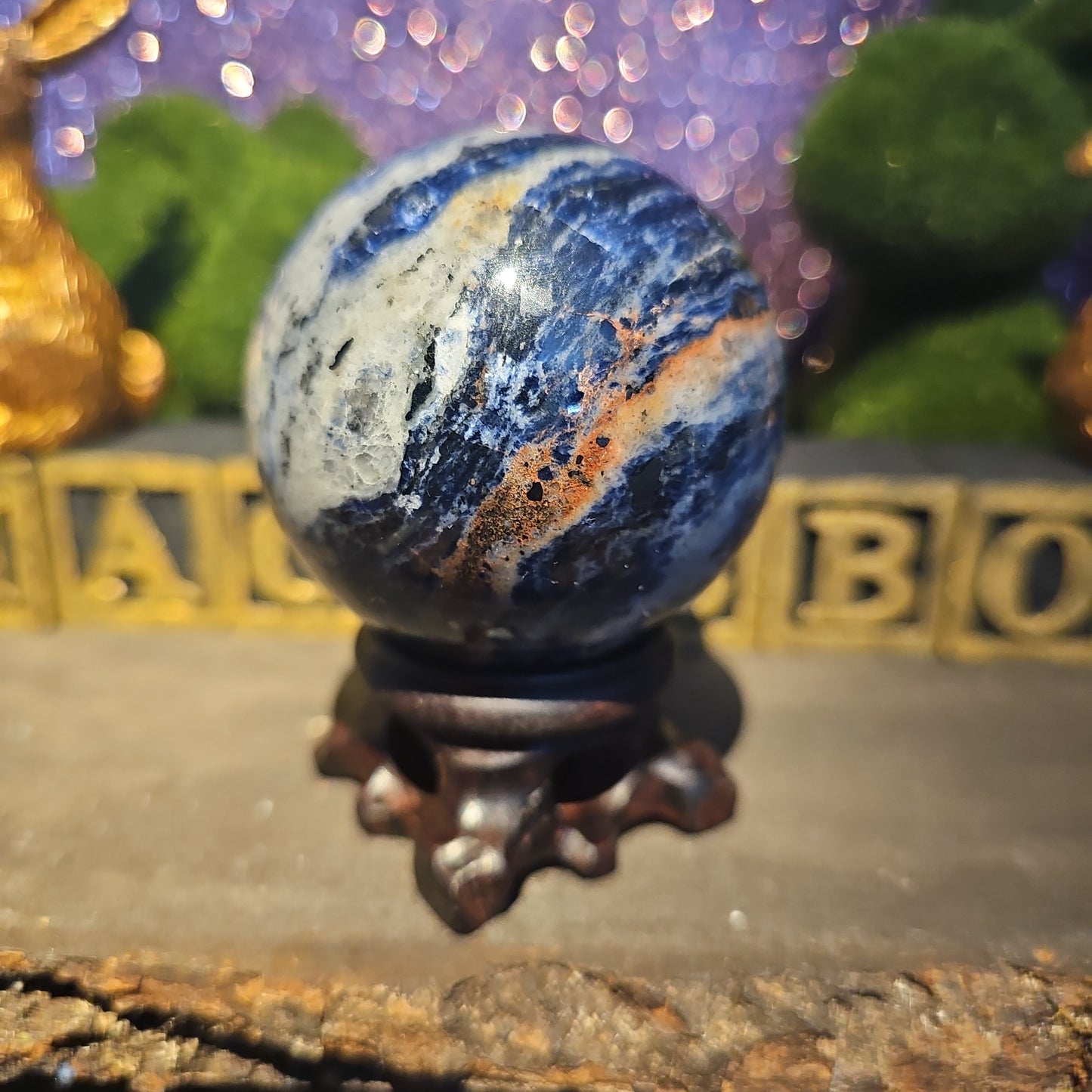 Sodalite Sphere with Pyrite