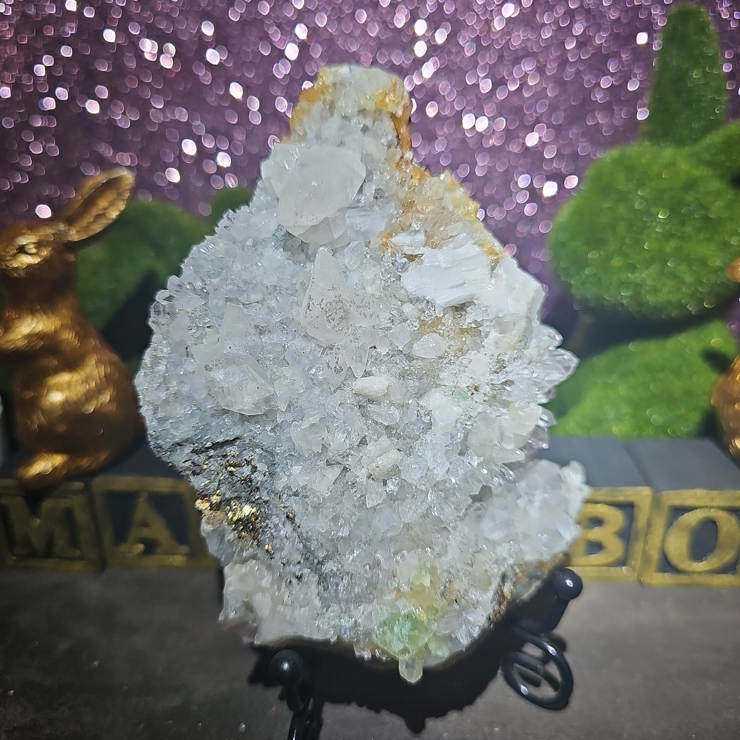 Pyrite Clear Quartz Calcite Specimen with a touch of Fluorite