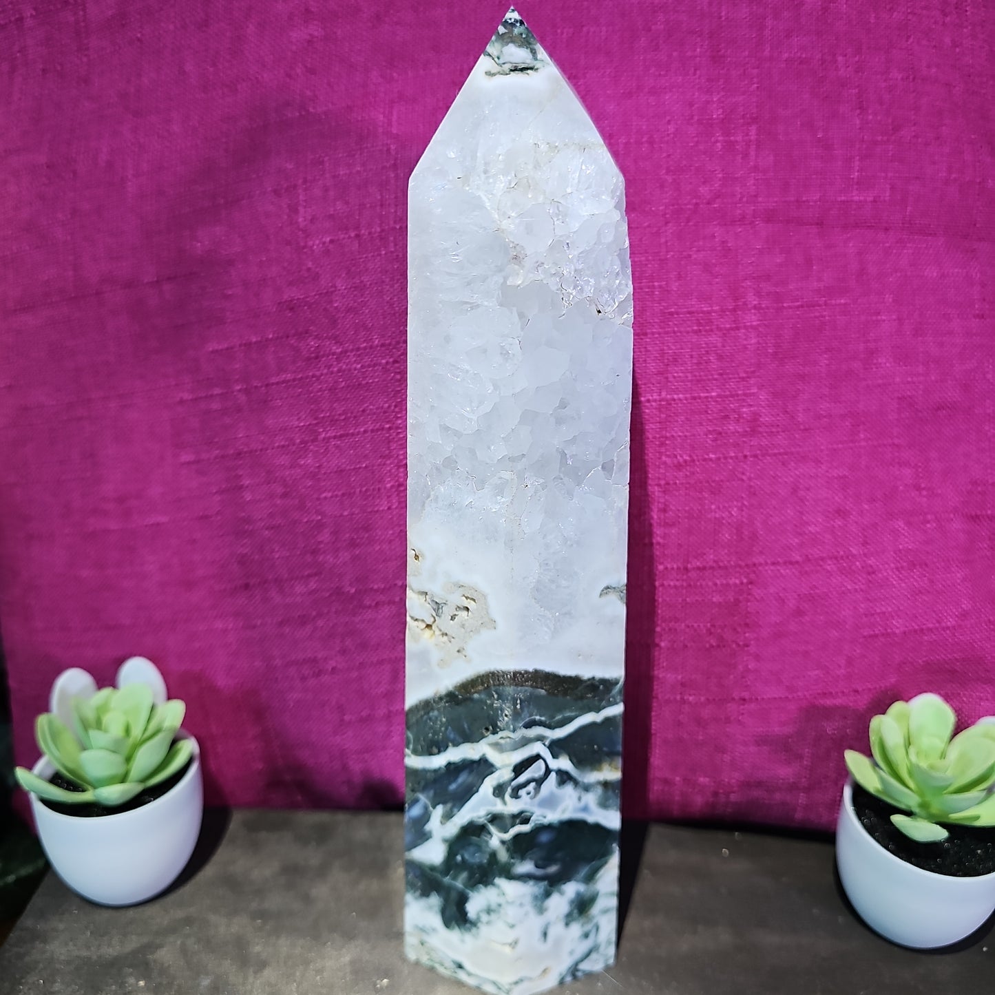 10in 4.4lbs Moss Agate Tower