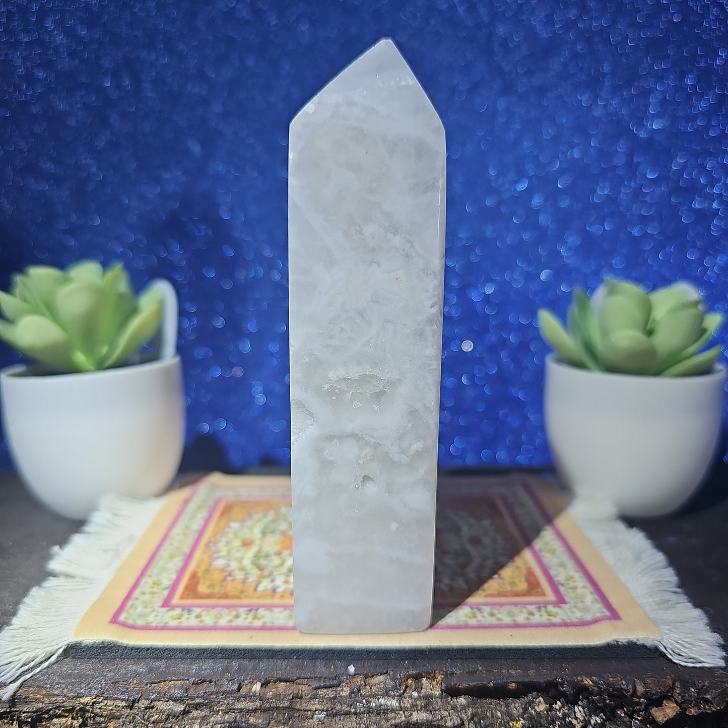 Druzy Agate Tower with Fluorite