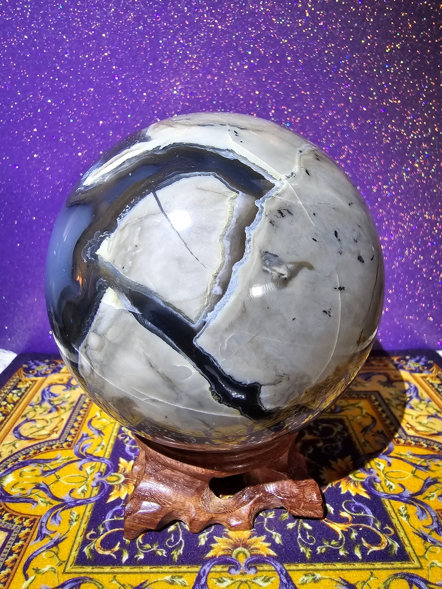 3.1lbs Volcanic Agate Sphere w/ Calcite