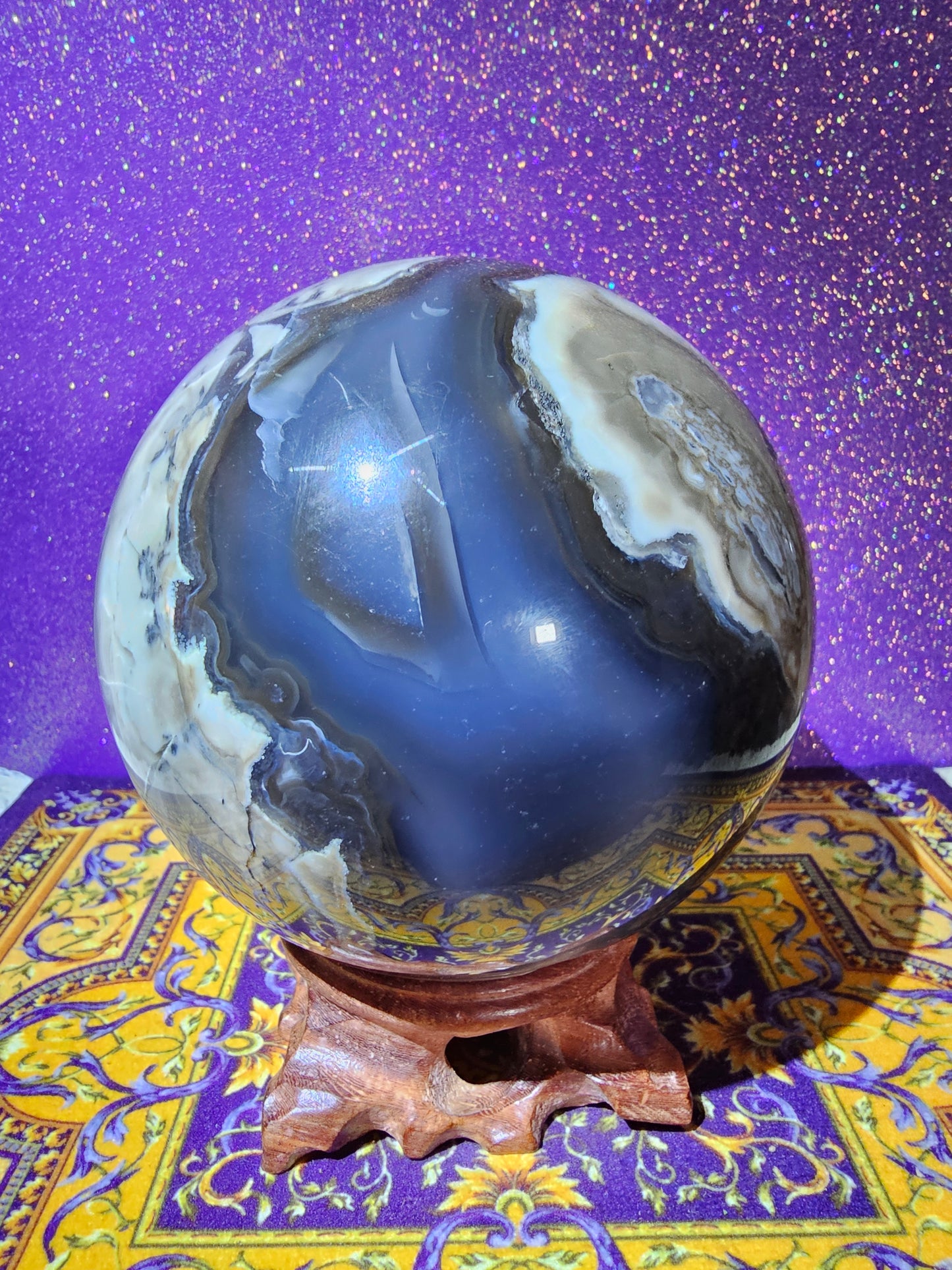 3.1lbs Volcanic Agate Sphere w/ Calcite