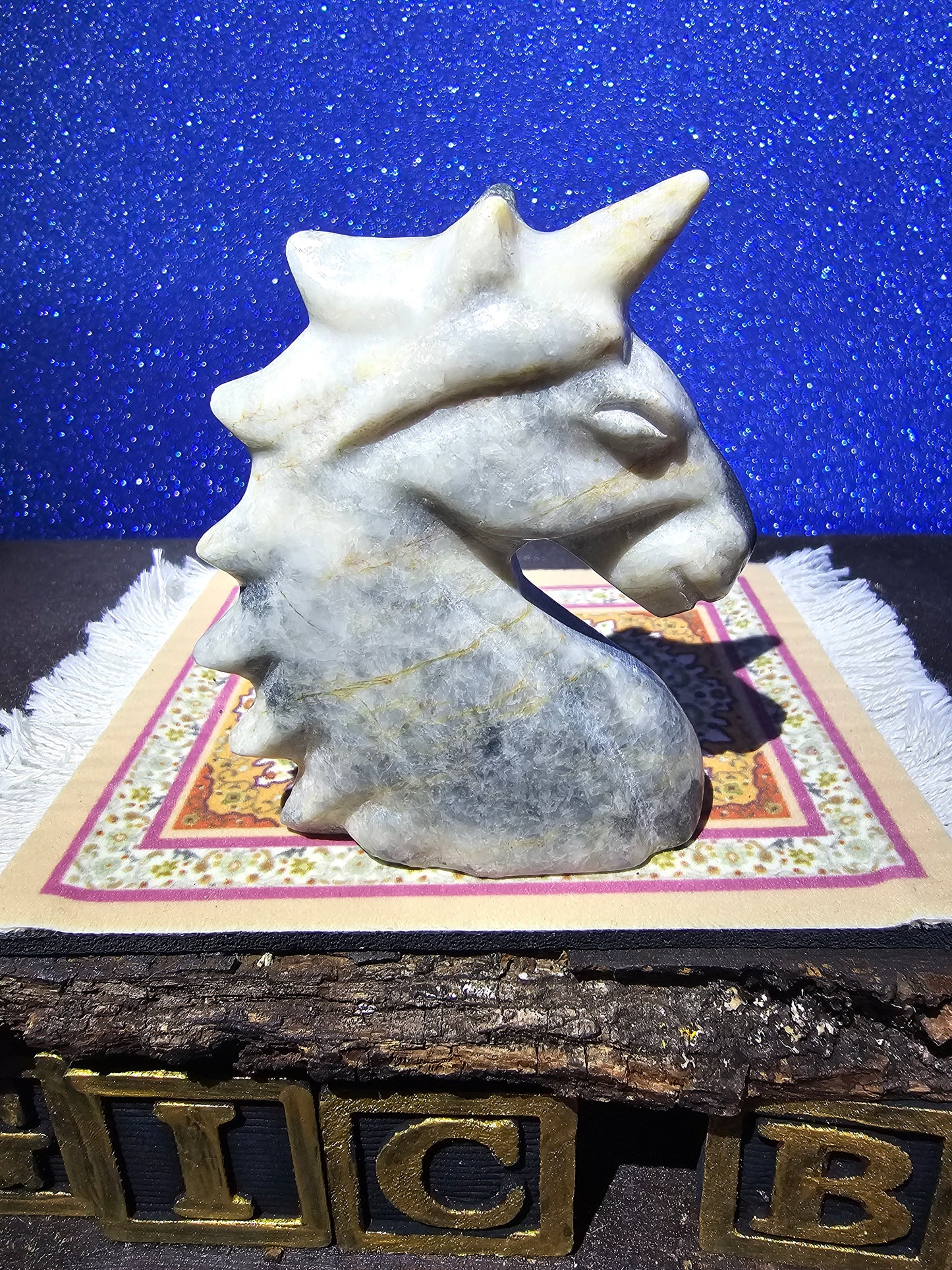 Zebra Marble Unicorn Carving