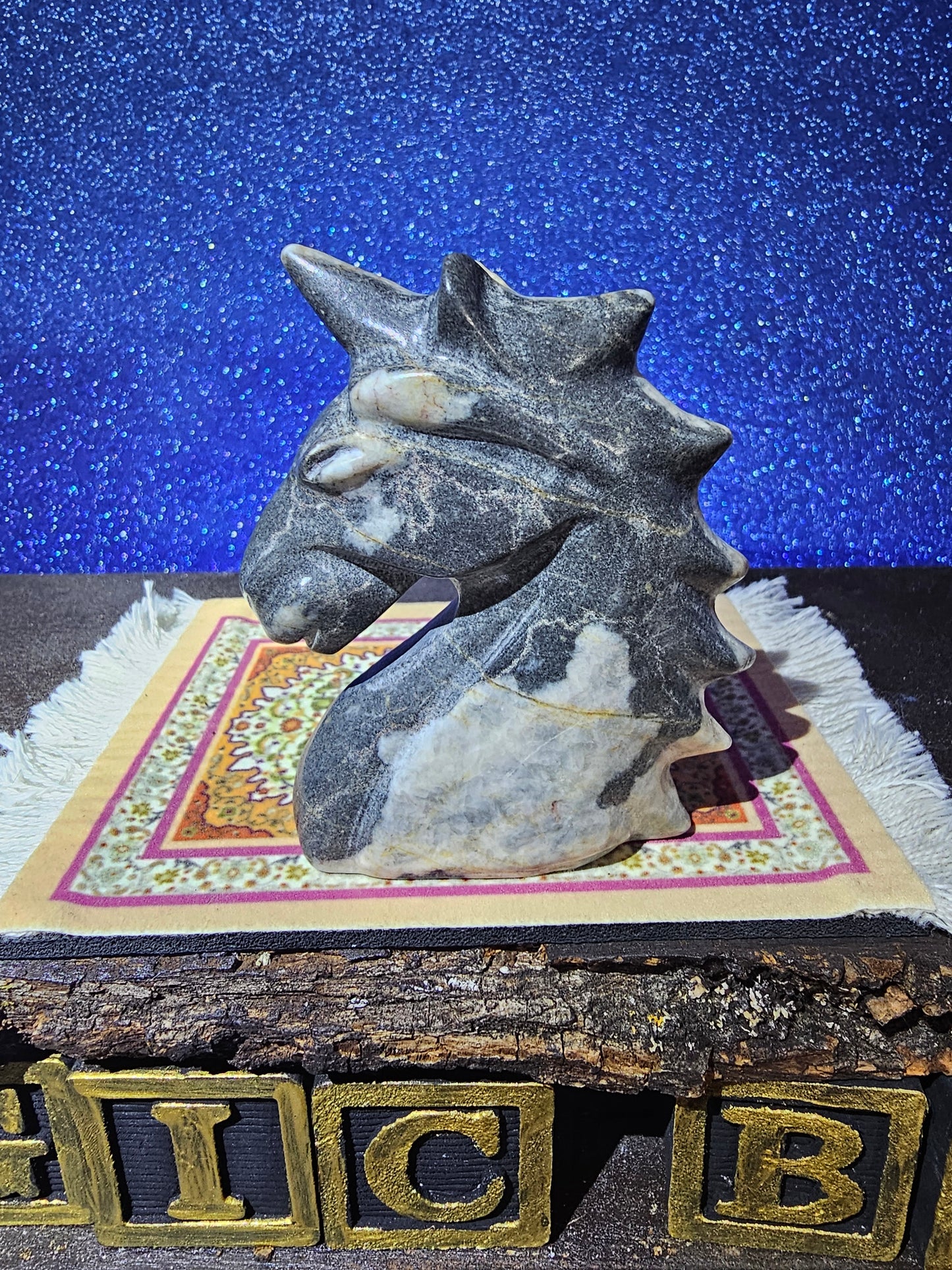 Zebra Marble Unicorn Carving