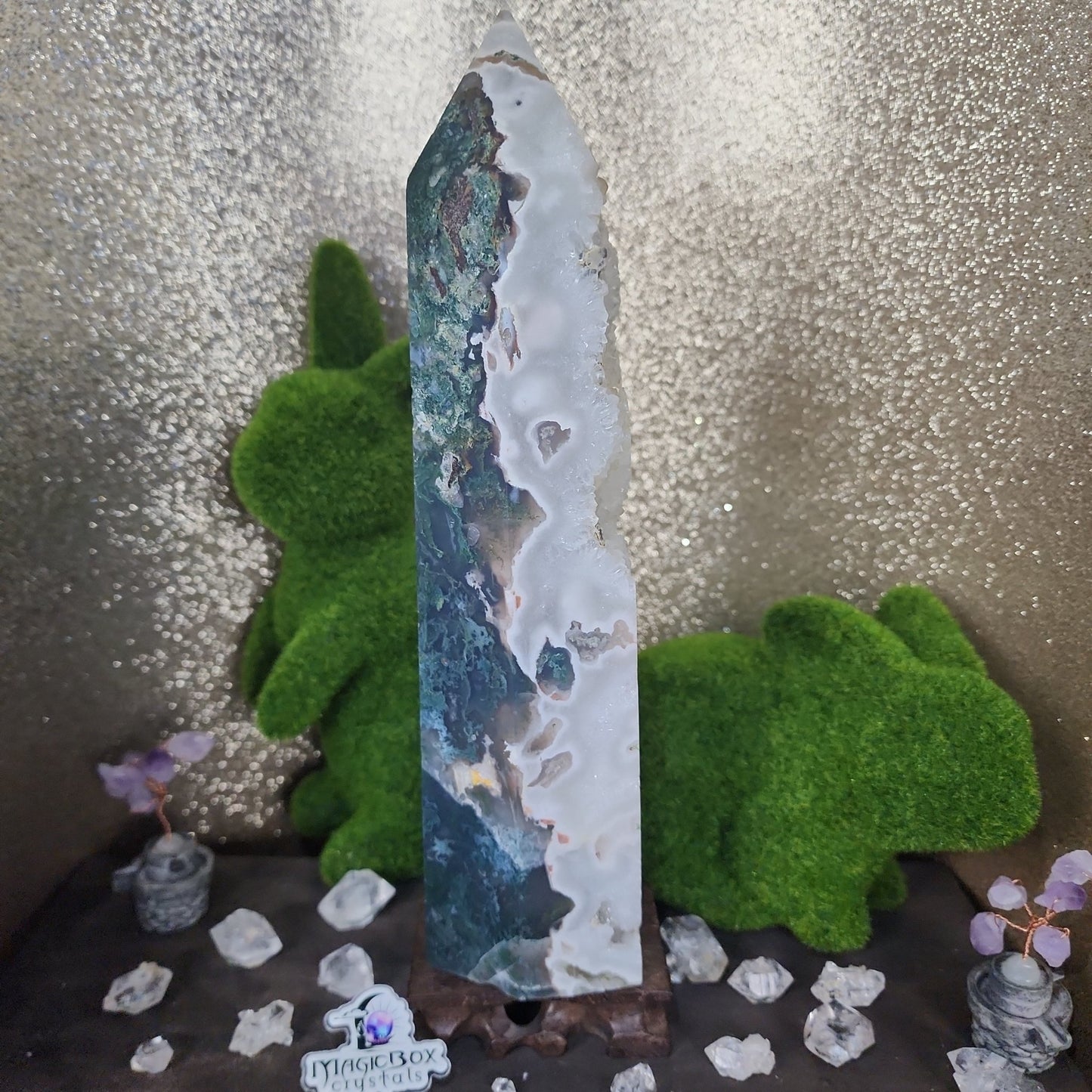 Moss Agate Druzy Tower - MagicBox Crystals