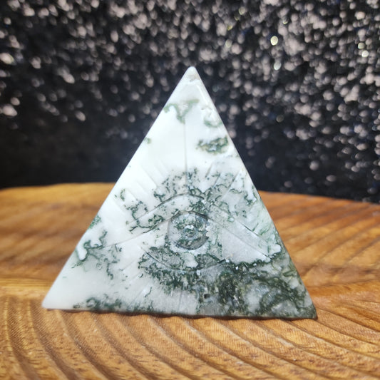 Moss Agate Triangle Carving