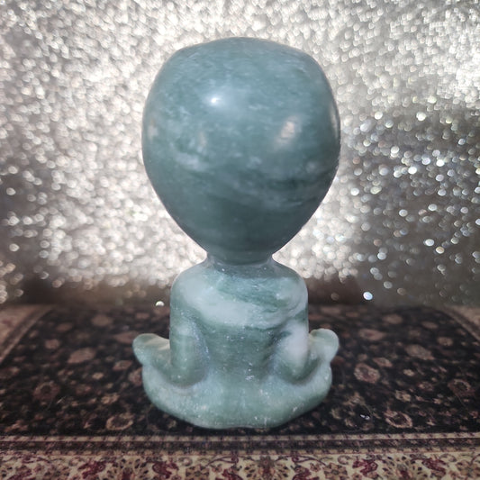 Green Jasper Alien with Golden Obsidian Eyes