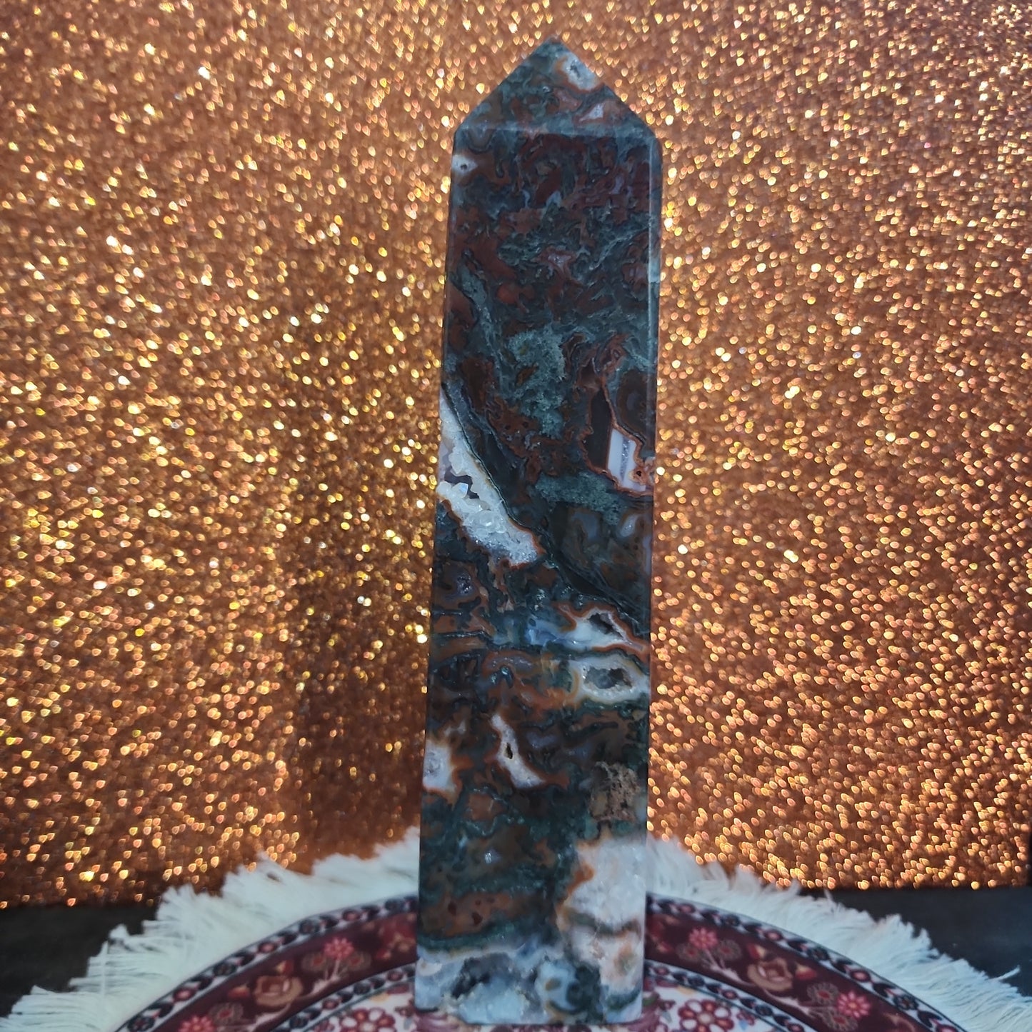 Red Moss Agate Tower