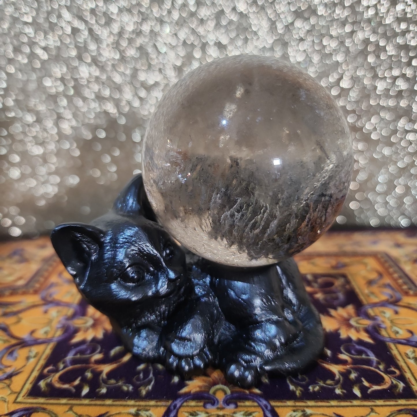 Garden Quartz Sphere with Cat Holder