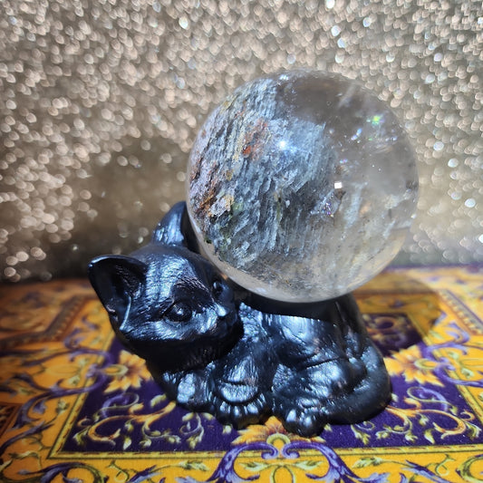 Garden Quartz Sphere with Cat Holder