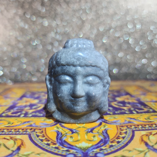 Silver Obsidian Buddha Head