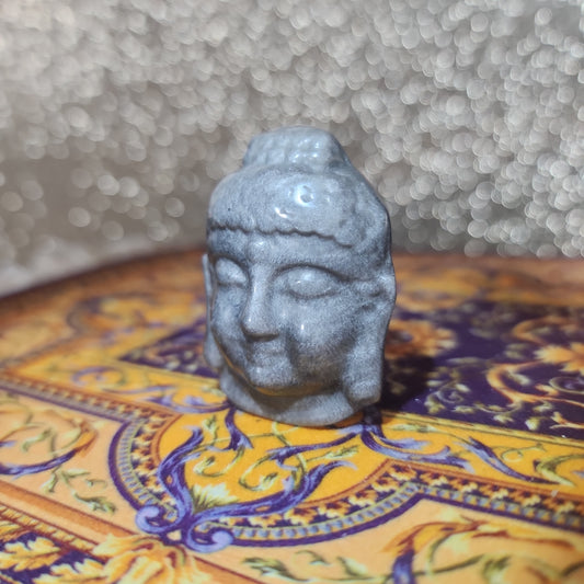 Silver Obsidian Buddha Head