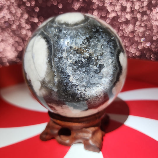 Black Flower Agate Sphere