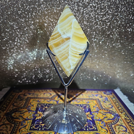 Yellow Calcite Diamond Shape with Stand