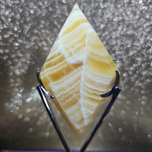 Yellow Calcite Diamond Shape with Stand