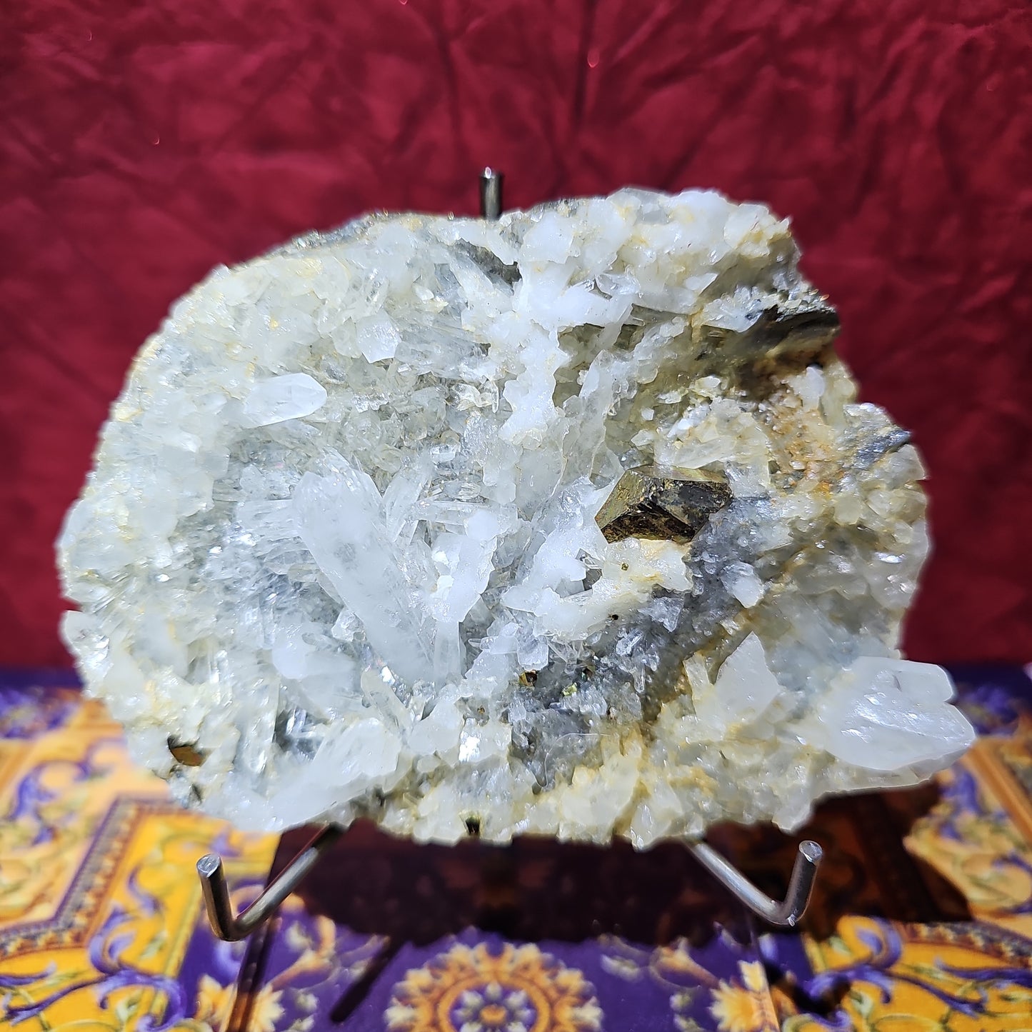Pyrite Quartz Calcite Cluster Geode with Stand