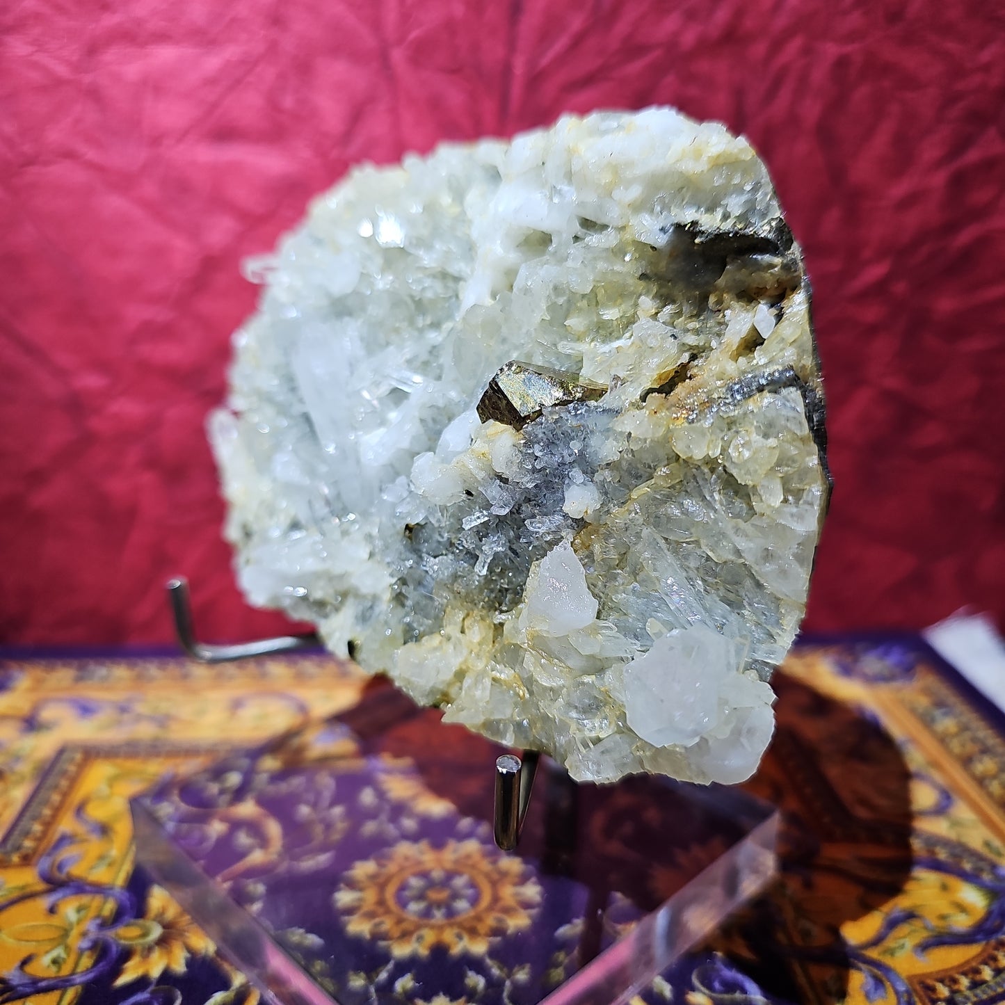 Pyrite Quartz Calcite Cluster Geode with Stand