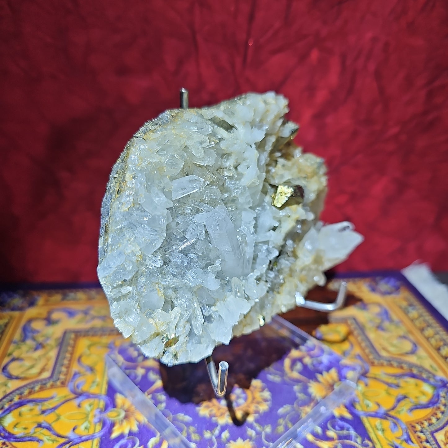 Pyrite Quartz Calcite Cluster Geode with Stand