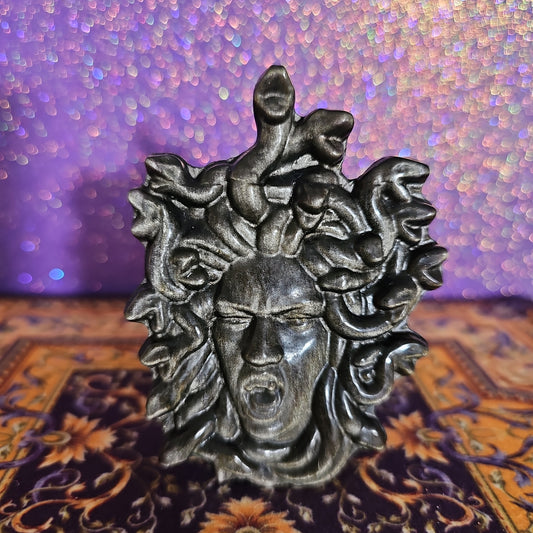 Golden Obsidian Medusa Head Carving