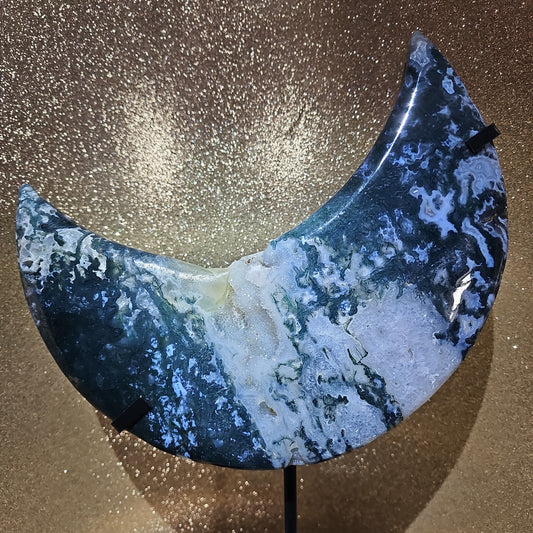 Stunning Moss Agate Moon with Stand