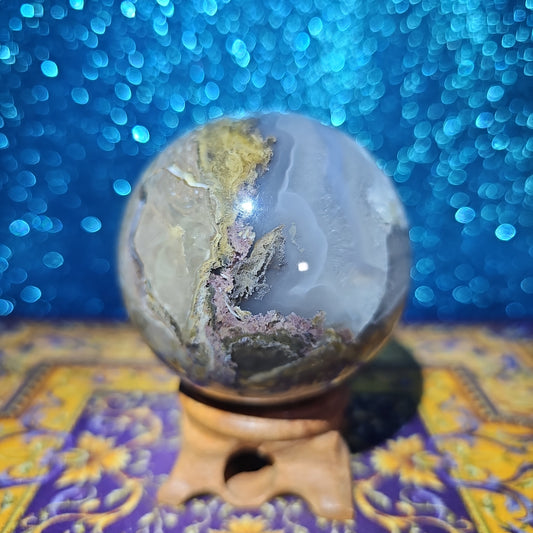 Volcanic Agate Sphere with Blue Lace Agate