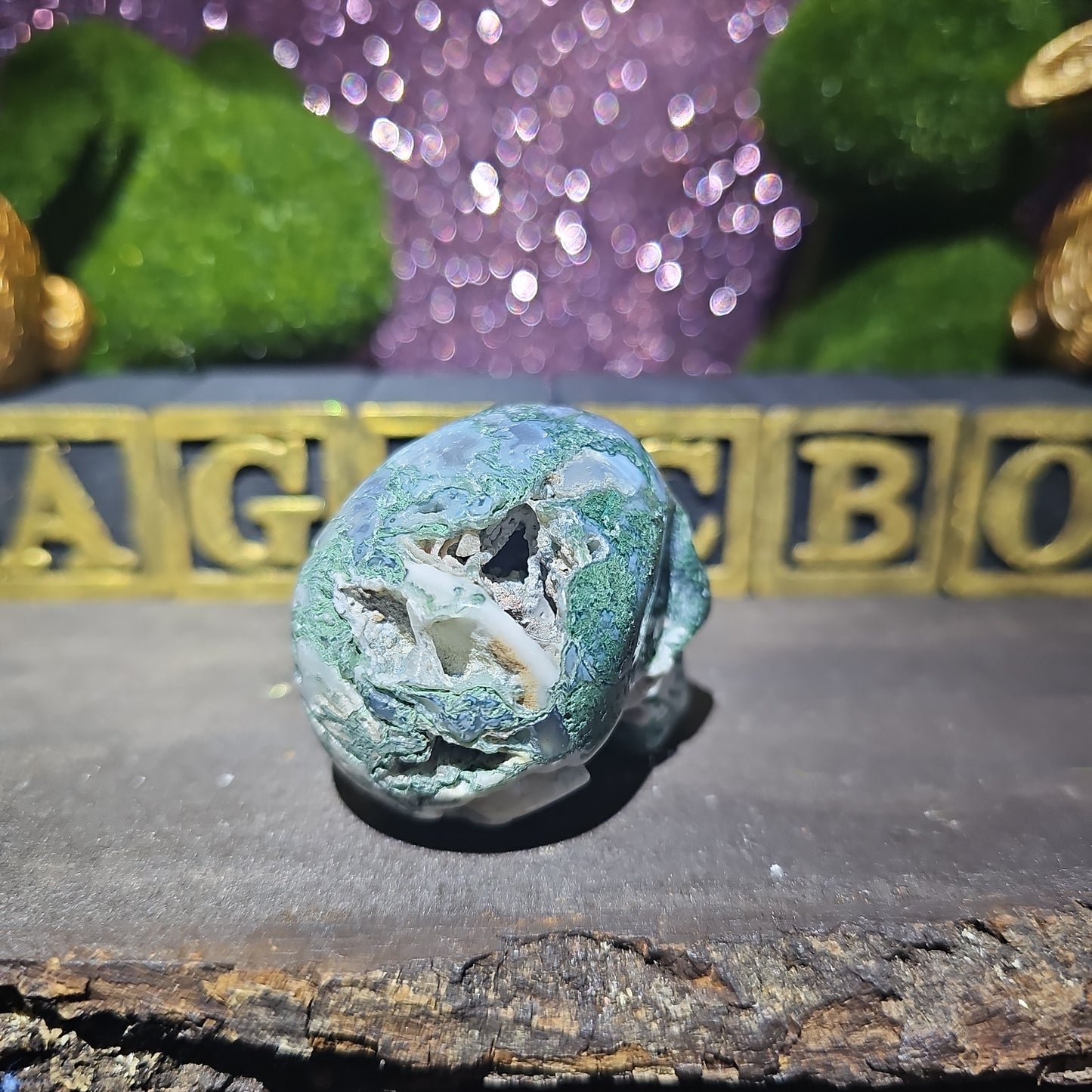 Moss Agate Skull