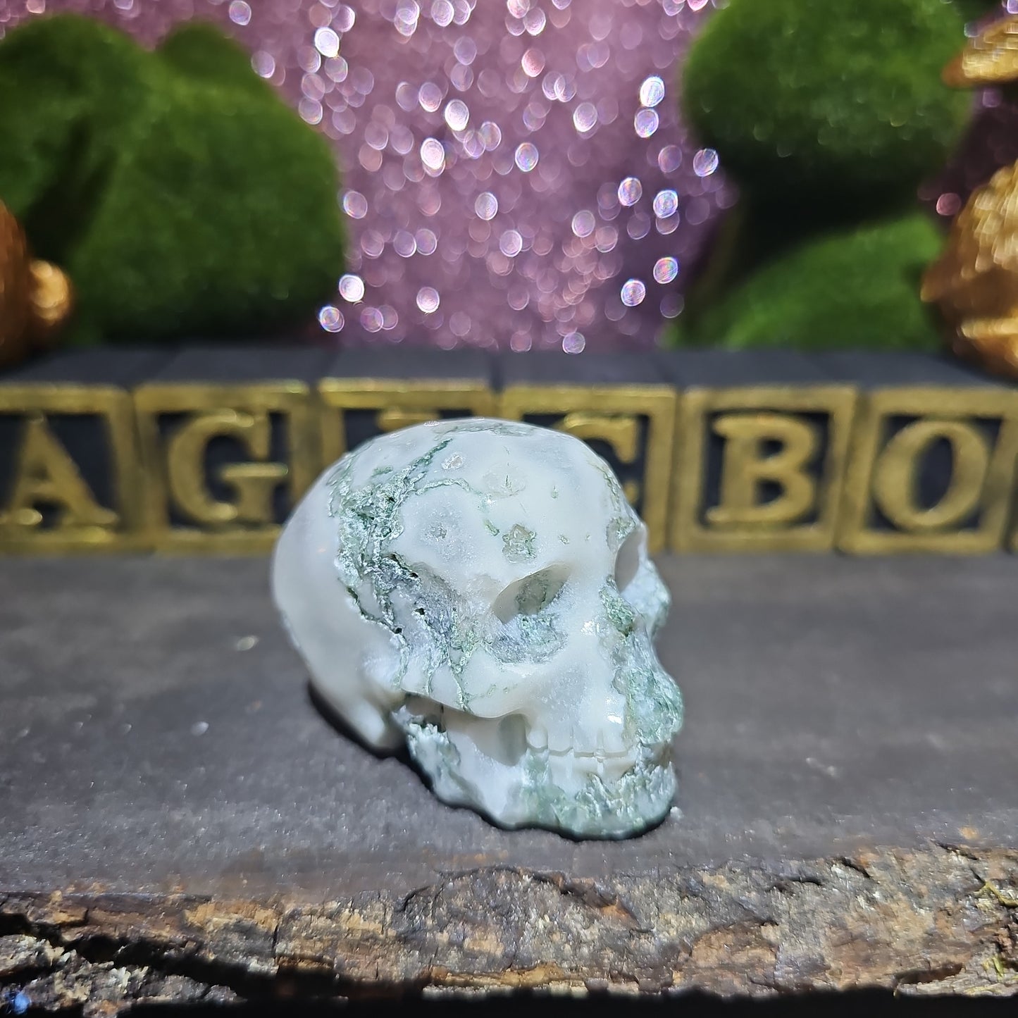 Moss Agate Skull