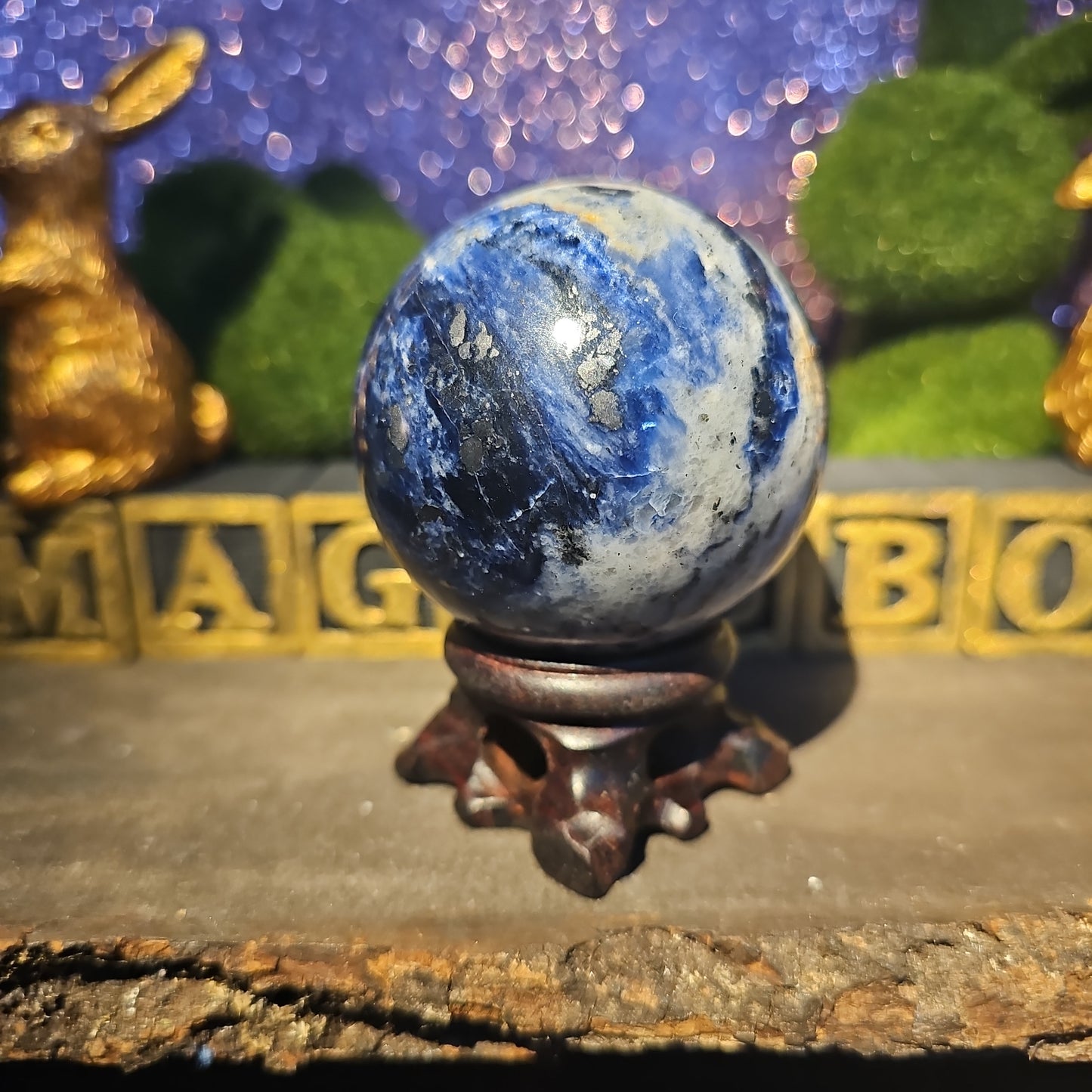 Sodalite Sphere with Pyrite