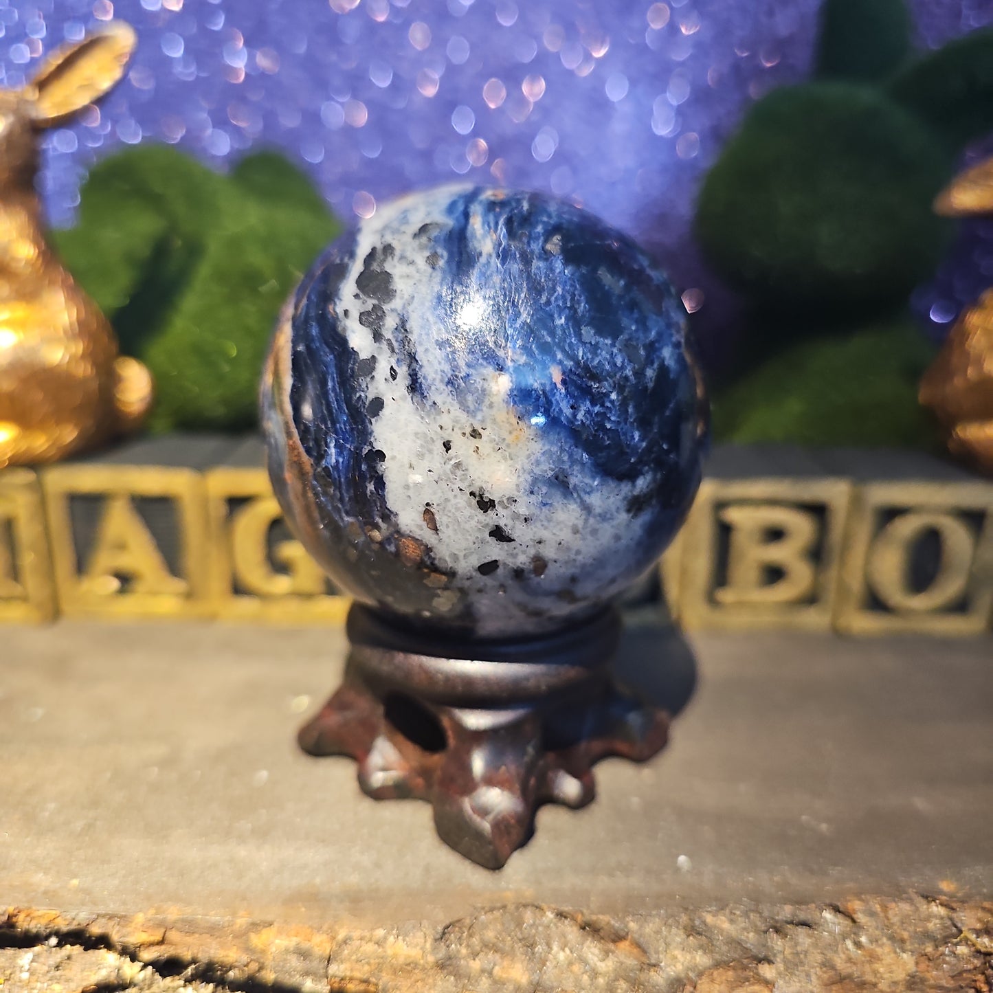 Sodalite Sphere with Pyrite