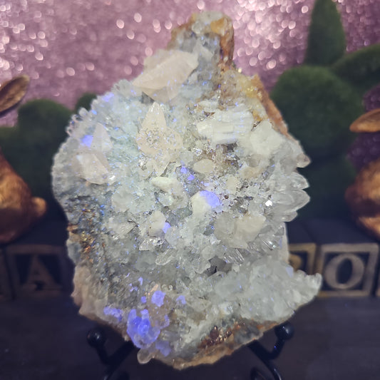 Pyrite Clear Quartz Calcite Specimen with a touch of Fluorite
