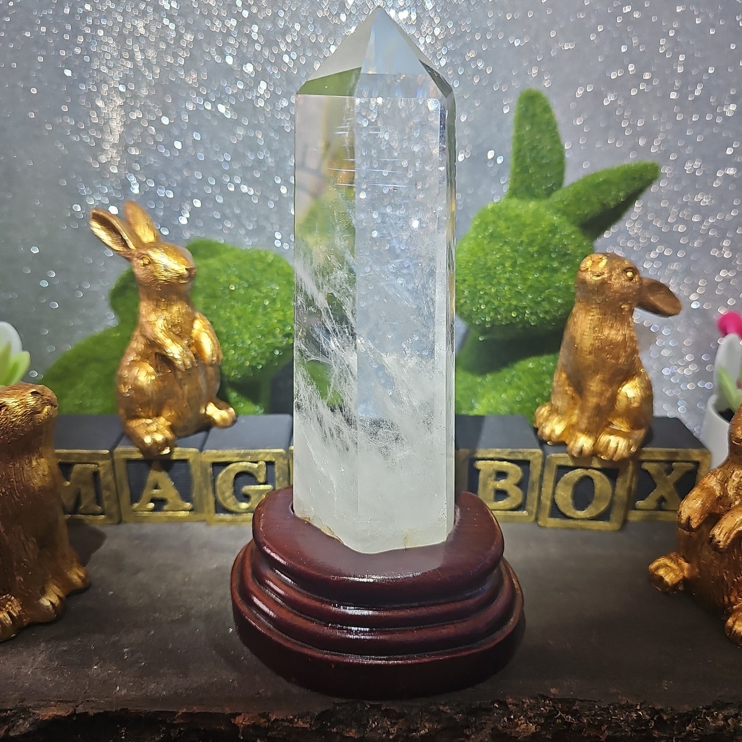 Clear Quartz Blue Needle with stand