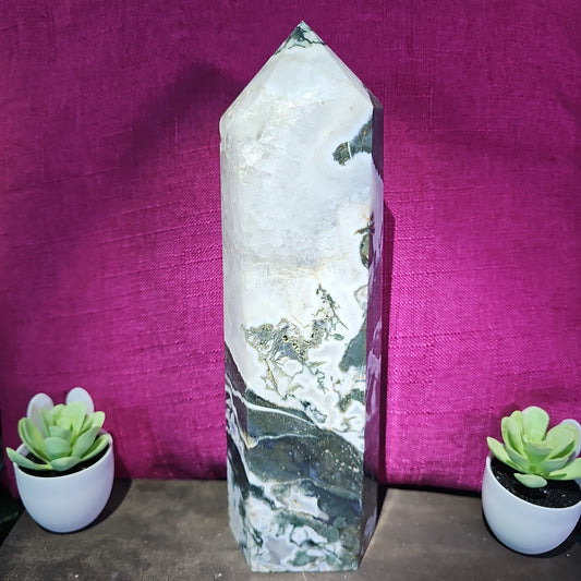 10in 4.4lbs Moss Agate Tower