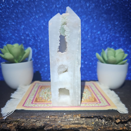 Druzy Agate Tower with Fluorite