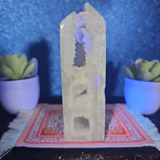 Druzy Agate Tower with Fluorite