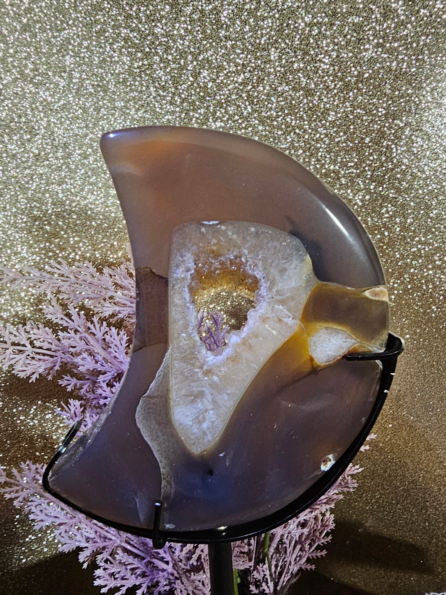 Druzy Agate Moon with stand